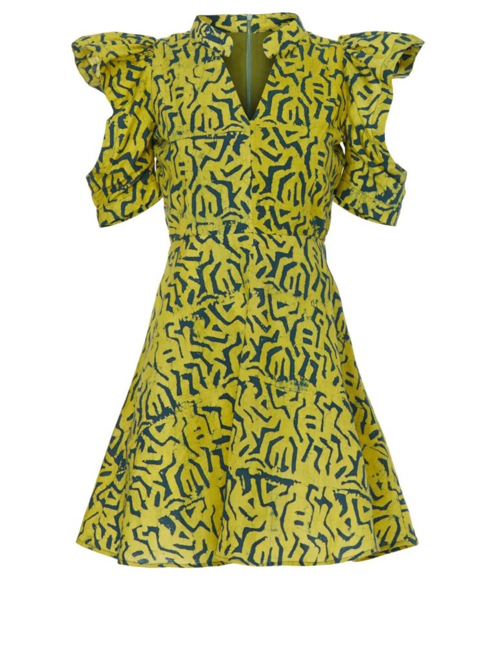 KAHINDO Mali Mini Dress Cotton Hand dyed Adire Print Puff Sleeves Cutout Summer - Picture 4 of 16